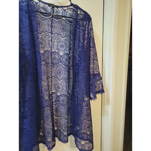 womans Shawl Beautiful Blue Long Length 3 Qtr Sleeves Cover Up - Picture 3 of 4